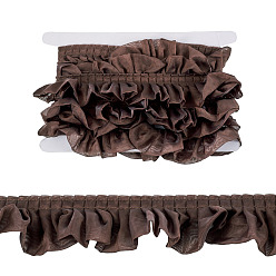Coffee 4 Yards Polyester Wrinkle Lace Ribbon, Double Layer Ribbon, Clothes Accessories, Coffee, 2-1/8 inch(53mm)