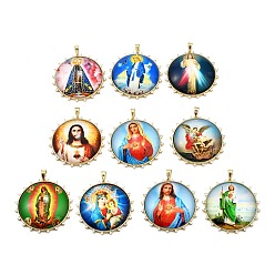 Настоящее золото 18K Стойка покрытие латунь микропаве кубический цирконий клей фотобумага подвески, круглые, без свинца и без кадмия, долговечный, реальный 18 k позолоченный, 58.5x57.5x13.5 мм, отверстие : 5.5x10.5 мм