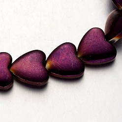 С Фиолетовым Покрытием Гальванизировать немагнитных синтетический гематит нитей бисера, сердце, с фиолетовым покрытием, 15x15x5 мм, отверстие : 1 мм, около 31 шт / нитка, 15.7 дюйм