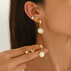 Золотой 3 комплекты из плоских круглых серег из нержавеющей стали и сережек-бабочек, золотые, 10~37x7~16 мм