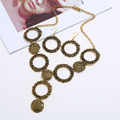 Античное Золото Комплект из кольца и плоского круглого сплава с подвеской и серег-подвесок, античное золото , 520 мм