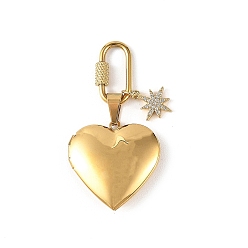 Doré  316 Médaillon en acier inoxydable et pendentif en laiton serti de micro-pavés de zirconiums cubiques, avec fermoir à vis en acier inoxydable, fleur et coeur, or, 304mm