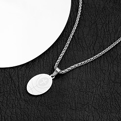 Basketball Sports 304 Stainless Steel Cross Oval Pendant Necklaces, Stainless Steel Color, Tarnish Free, Basketball, 23.62 inch(60cm)