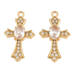 Cristal Pendentifs en acier inoxydable, avec strass, charmes croisées, placage ionique (ip), réel 304 k plaqué or, cristal, 18mm, Trou: 31x18x4mm