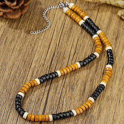Оранжевый Богемные кулоны из кокосовых и деревянных бусин хейши с цепочками из сплава для мужчин., платина, оранжевые, 17.72 дюйм (45 см)