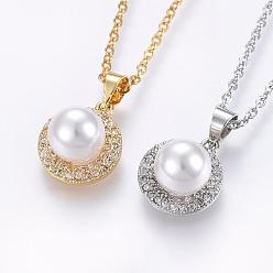 (52) Непрозрачная лаванда Ожерелье с кулоном из кубического циркония, с цепочкой из нержавеющей стали и акриловыми искусственными жемчужинами., плоско-круглые, разноцветные, 304 дюйм (17.71 см), Кулон : 45 мм