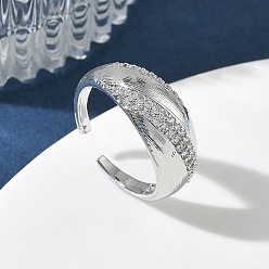 Платина Открытые кольца манжеты из латуни с микропаве и кубическим цирконием, без кадмия и без свинца, стойки покрытие, долговечный, платина, 9 мм, внутренний диаметр: 18 мм