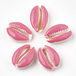 Flamingo Cowrie Shell Beads, with Enamel, No Hole/Undrilled, Flamingo, 20~26x13~18x5~7mm