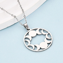 Нержавеющая Сталь Цвет 304 подвесные из нержавеющей стали ожерелья, фаза луны, не тускнеет, цвет нержавеющей стали, 17.72~18.11 дюйм (45~46 см)