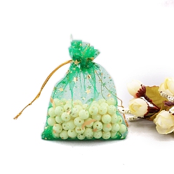 Средний Морско-зеленый Сумки для хранения подарков из органзы с золотым тиснением и звездами, прямоугольные, средний морской зеленый, 16x11 см