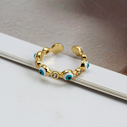 Темно-Голубой Плоские круглые кольца с изображением сглаза из латуни с микропаве из прозрачных кубических цирконий с эмалью, глубокое синее небо, 5 мм, внутренний диаметр: 17 мм