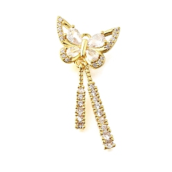Настоящее золото 18K Латунные микро проложить кубического циркония подвески, бабочка, долговечный, без кадмия и без свинца, стойки покрытие, реальный 18 k позолоченный, 39x19x7 мм, отверстие : 1.8 мм