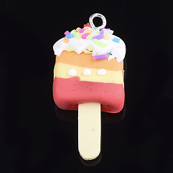 Разноцветный Полимерной глины ручной работы подвески, с железной фурнитурой, лед на палочке, платина, красочный, 35~40x15~18x6~11 мм, отверстие : 2 мм