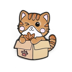 Перу Эмалевые булавки, булавки для лацканов из сплава для одежды рюкзака, кот с бумажной коробкой, чёрные, Перу, 30x25 мм