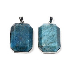 Апатит Натуральный апатит подвеска, граненые прямоугольные подвески, с реечной обшивкой латунными выводами, платина, 34x23x8 мм, отверстие : 4.5x6 мм