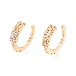 Настоящее золото 18K Латунные серьги-манжеты из прозрачного кубического циркония, c-образный, реальный 18 k позолоченный, 14x15x3.5 мм
