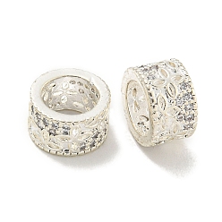 Silver Rack Plating Brass Micro Pave Clear Cubic Zirconia European Beads, Large Hole Beads, Long-Lasting Plated, Lead Free & Cadmium Free, Flat Round, Silver, 10x5.5mm, Hole: 7mm
