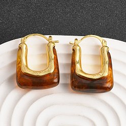 Rectangle Серьги-кольца из латунной смолы, долговечный, без кадмия и без свинца, золотые, прямоугольные, 30.5x20.5x9 мм