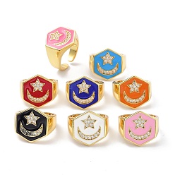 (52) Непрозрачная лаванда Шестигранное кольцо со звездой и луной из прозрачного кубического циркония с широкой полосой для девочек и женщин, настоящие 18 позолоченные латунные эмалевые открытые манжеты с золотым покрытием, разноцветные, размер США 6 3/4 (17.1 мм)