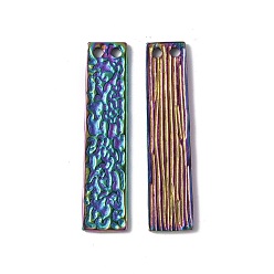Rainbow Color Ion Plating(IP) 304 Stainless Steel Pendants, Textured, Rectangle Charm, Rainbow Color, 30x7x1.5mm, Hole: 1.4mm