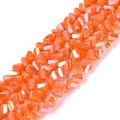 Coral Electroplate Opaque Glass Beads Strands, Triangle, Faceted, AB Color Plated, Coral, 2~3x3~3.5x3~3.5mm, Hole: 0.7~0.9mm, about 122~136pcs/strand, 10.43~11.61 inch(26.5~29.5cm)