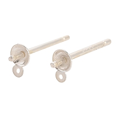 Серебро 925 фурнитура для плоских круглых серег-гвоздиков из стерлингового серебра, за половину пробурено бисера, с петлей, серебряные, 4.5x3 мм, отверстие : 0.6 мм