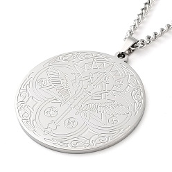 Нержавеющая Сталь Цвет Не тускнеет 304 ожерелья с подвесками из нержавеющей стали, плоские круглые с ангелом рисунком, цвет нержавеющей стали, 23.62 дюйм (60 см)