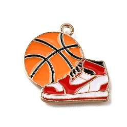 Basketball Сплав с эмалевыми подвесками, Баскетбол прелести, красочный, золотой свет, баскетбольный мяч с кроссовками, 22.5x23x1.5 мм, отверстие : 1.6 мм