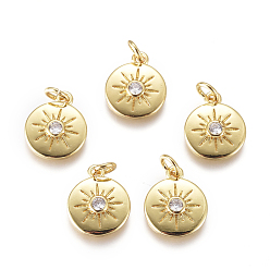 Золотой Латунные микро проложить кубического циркония прелести, плоские круглые со звездой, прозрачные, золотые, 13x11x2 мм, перемычки: внутренний диаметр 2.2 мм.