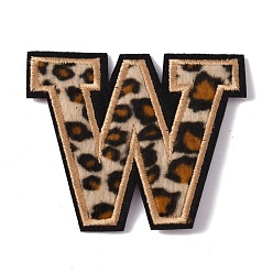 Letter W Polyester Computerized Embroidery Cloth Iron On Sequins Patches, Leopard Print Pattern Stick On Patch, Costume Accessories, Appliques, Letter.W, 60x72x1.5mm