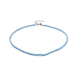 Темно-Голубой Стекла семян бисера ожерелья, с латунными обжимными шариками и 304 застежками из лобстера из нержавеющей стали, глубокое синее небо, 18.3 дюйм (46.5 см)