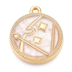 Стрелец Подвески из эмали и сплава, золотые, плоский круглый шарм, Стрелец, 18x15.5x2 мм, отверстие : 1.4 мм