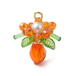Темно-Оранжевый Подвески из стекла с круглыми ракушечными жемчужинами и акриловыми подвесками, цветок, темно-оранжевый, 27x22 мм, отверстие : 4x3 мм