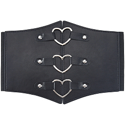 Черный Широкие ремни из искусственной кожи, эластичные пояса, с пряжками в форме сердца из сплава, платина, чёрные, 840x175x5.5 мм