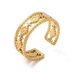 Real 18K Gold Plated Ion Plating(IP) 304 Stainless Steel Rhombus Open Cuff Ring for Men Women, Real 18K Gold Plated, US Size 8 1/2(18.5mm)