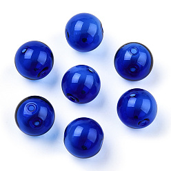 Dark Blue Transparent Blow High Borosilicate Glass Globe Beads, Round, for DIY Wish Bottle Pendant Glass Beads, Dark Blue, 18x17mm, Hole: 2mm