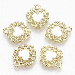 White Golden Plated Alloy Enamel Pendants, Heart, White, 16x13x2mm, Hole: 1.6mm