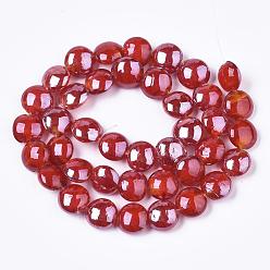 Red Handmade Lampwork Beads, Pearlized, Flat Round, Red, 16x8mm