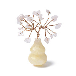 Розовый Кварц Украшения из натурального розового кварца в виде дерева жизни с тыквенной основой из топаза, медная проволока фэн-шуй энергетический камень подарок для домашнего офиса украшение рабочего стола, 45~55x23x66~72 мм