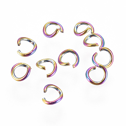 Rainbow Color Ion Plating(IP) 304 Stainless Steel Open Jump Rings, Rainbow Color, 22 Gauge, 3.5x0.6mm, Inner Diameter: 2.3mm