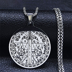 Нержавеющая Сталь Цвет 201 плоские круглые ожерелья из нержавеющей стали с рисунком меча для колдовства и предсказаний, ожерелья-цепочки для женщин, цвет нержавеющей стали, 19.76 дюйм (50.2 см)