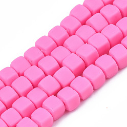 Hot Pink Handmade Polymer Clay Beads Strands, Cube, Hot Pink, 5x5x5mm, Hole: 1.8mm, about 86~88pcs/strand, 15.35 inch~16.34 inch(39~41.5cm)