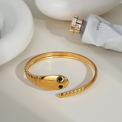 Золотой 304 женские браслеты-манжеты из нержавеющей стали, змея, со стразами, золотые, 1/2 дюйм (1.4 см), внутренний диаметр: 2-1/8 дюйм (5.4 см)