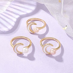 (52) Непрозрачная лаванда 3шт. 3 цвета луна латунная манжета открытые кольца, с натуральными культивированными пресноводными жемчужными бусинами высшего сорта 3а, реальный 18 k позолоченный, разноцветные, 18 мм, 1 шт / цвет