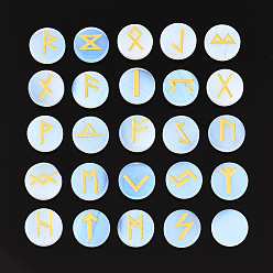 Опал Латунь старший футарк алфавит выгравированный символ плоский круглый опалит рунические камни, для балансировки чакр, кристаллотерапия, медитация, гадание, 16.5~17.5x6~7 мм, 25 шт / комплект