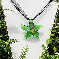 Зеленый лайм Ожерелья из шелковой ленты с подвеской из стекла «Миллефиори» в виде морской звезды, зеленый лайм, 17.72 дюйм (45 см)