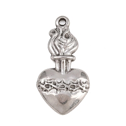Нержавеющая Сталь Цвет 304 подвески из нержавеющей стали, пылающий священный сердечный амулет, цвет нержавеющей стали, 26x13.5x3 мм, отверстие : 1.4 мм