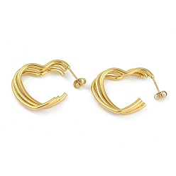 Золотой Вакуумное покрытие pvd 201 серьги-гвоздики из нержавеющей стали для женщин, с 304 штифтов из нержавеющей стали, сердце, золотые, 24x7 мм