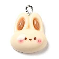 Кролик Непрозрачные подвески смолы, с платиновыми железными петлями, кролик, 24x18x7.5 мм, отверстие : 2.5 мм