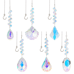 Прозрачный АВ 6шт. 6 стили каплевидные и овальные стеклянные подвесные ловцы солнца, с латунными цепями и крюком из нержавеющей стали, ясно AB, 340~350 мм